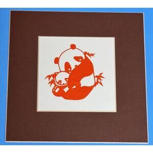 Jianzhi Chinese Paper Cut Art Mother Panda & Her Cub Cuddling